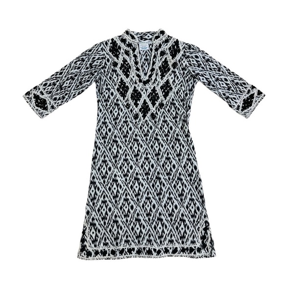 Gretchen Scott Tunic Dress Embroidered Black White Preppy Cotton Extra Small - Picture 1 of 7